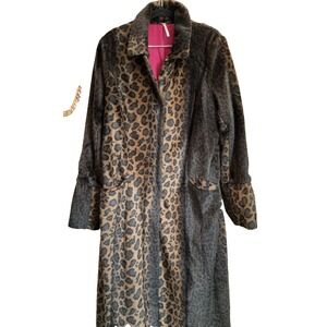 Free People Leopard Print Faux Fur Single Breasted Long Maxi Coat Size Large